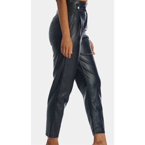 NWT - BLANK NYC Pleather High Waisted Paperbag Pants in Black - Picture 2 of 5